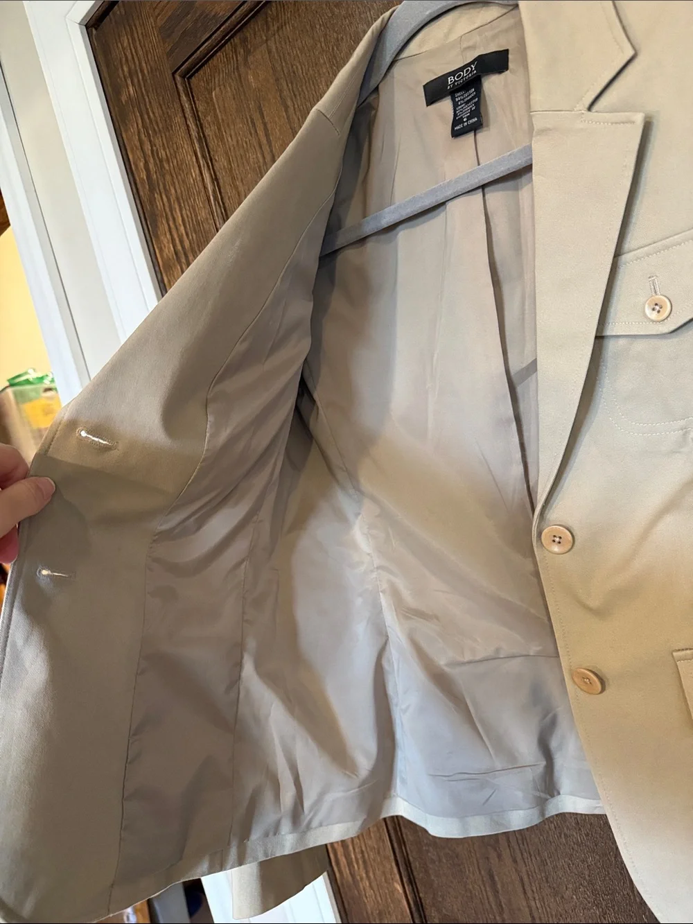 Body by Victors Khaki Beige Tailored Cotton Blend Blazer Size 6 Y2K era